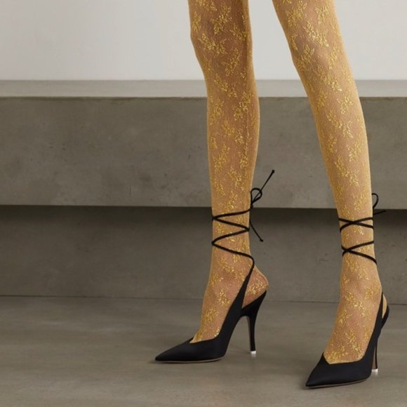 Gucci Accessories - Gucci Metallic Gold Sheer Lace Tights in Flirt Pattern Size Large